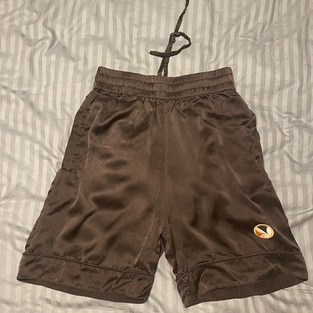 100% Silk playboy big bunny black long shorts basketball mulberry
